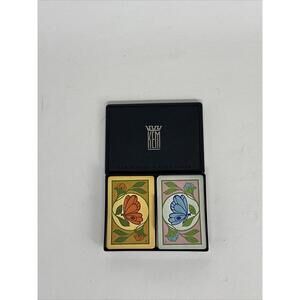 Vintage Kem Plastic Playing Cards Butterfly Flies 2 Deck Set Original Black Case